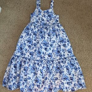 Blue Floral Sundress for Kids - Sleeveless Tiered Summer Dress